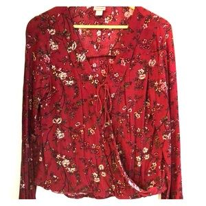 Long sleeve cross-over tie blouse